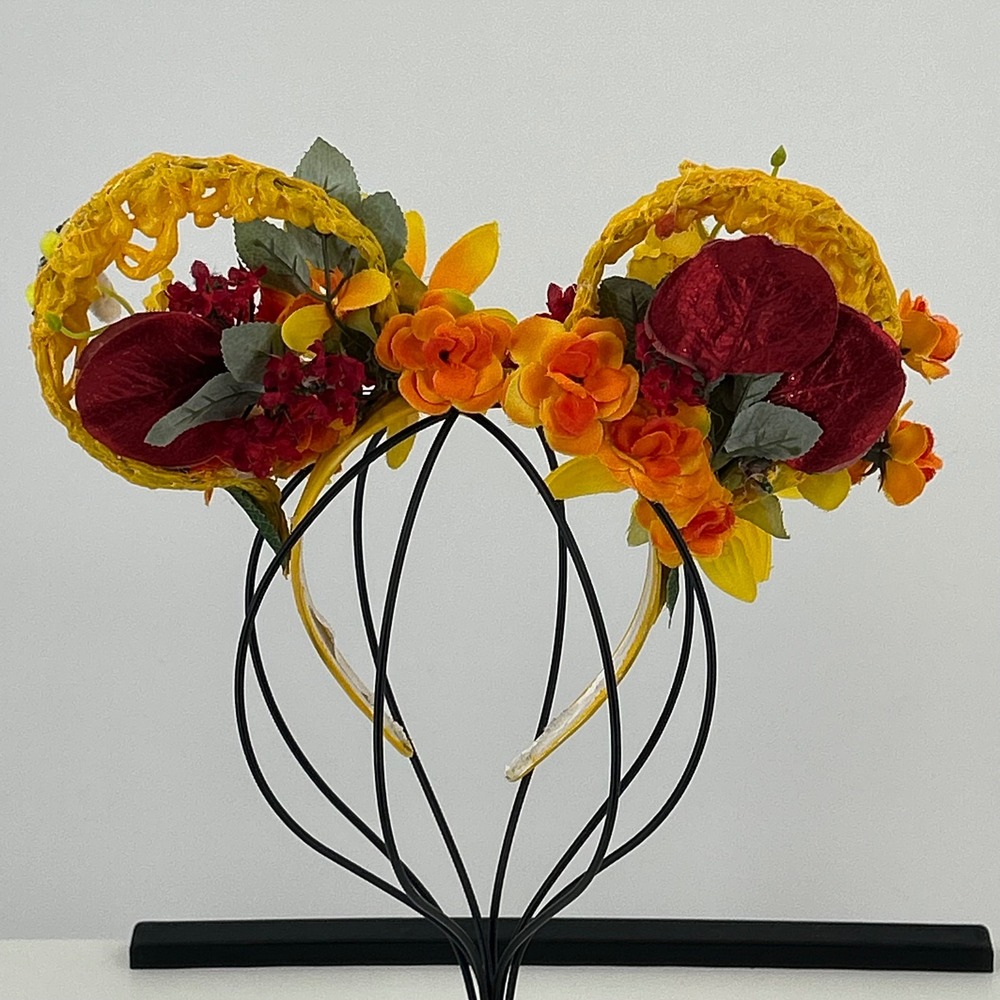 Handmade Sunflower Honeybee Floral Mouse Ears Headband‎ Yellow Orange Red Bee
